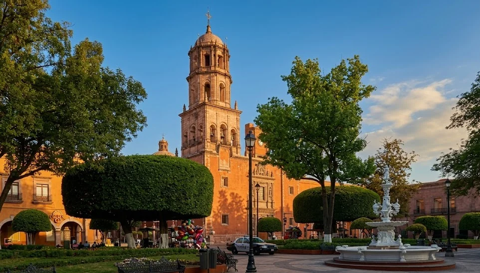 Templo y fuente en el centro de Querétaro